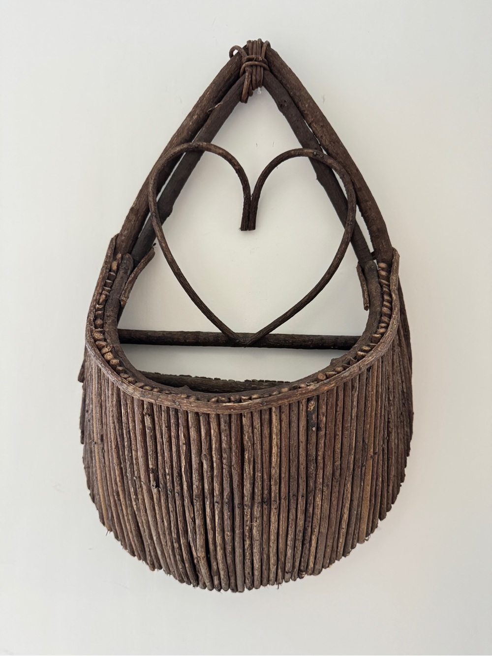 Vintage Twig Wall Pocket Basket Adirondack Lodge Style Kindling Holder